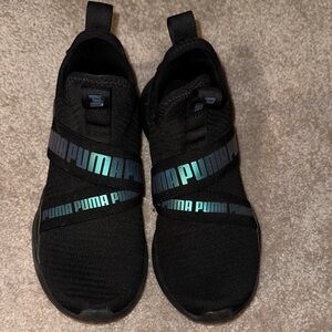 Puma Slip On Black Athletic Shoes with Shimmering Logo